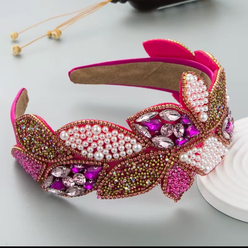 Elegant Pink Beaded Headband